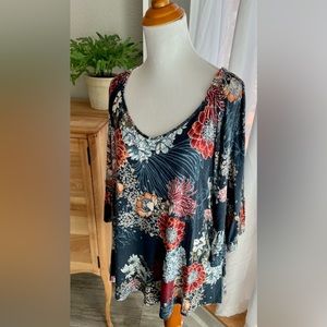Bobeau Navy Floral Top- Size XL